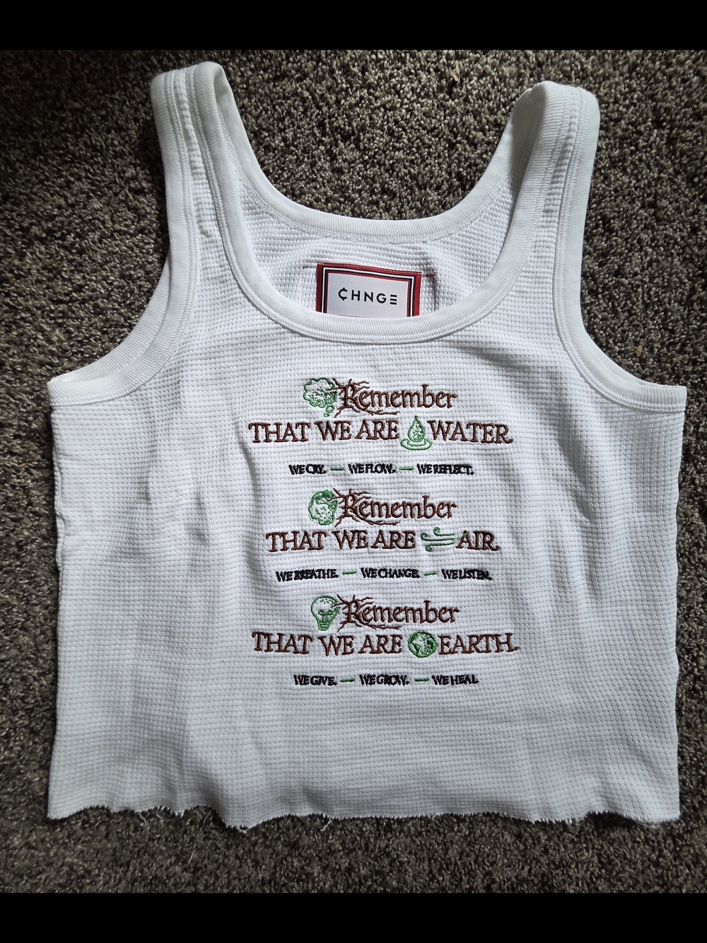 CHNGE White Embroidered Waffle Tank Top